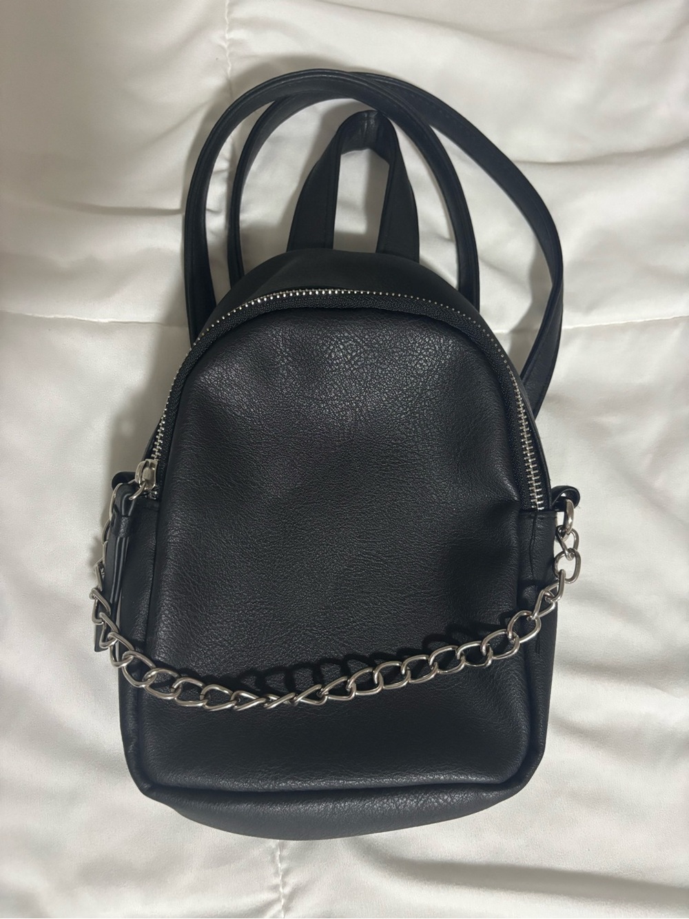 Black Mini Backpack with Silver Chain Accent
